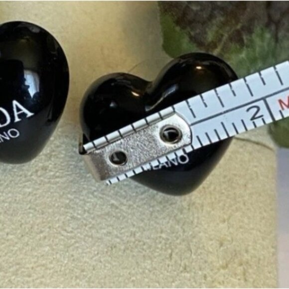 Authentic Prada Milano Black Heart Earrings Upcycled Repurposed Buttons & Box - Picture 7 of 7